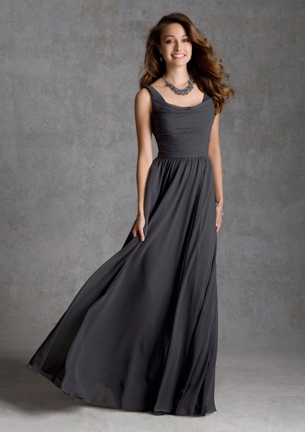 Elegant Floor Length Grey Bridesmaid Dresses Long Chiffon Gown Open ...