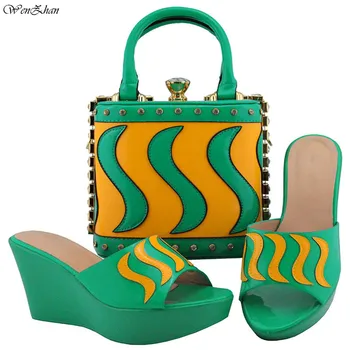 

Wonderful matching Italian shoes and bag set for evening party in green open toe sandals and clutch bag 38-42 WENZHAN B810-23