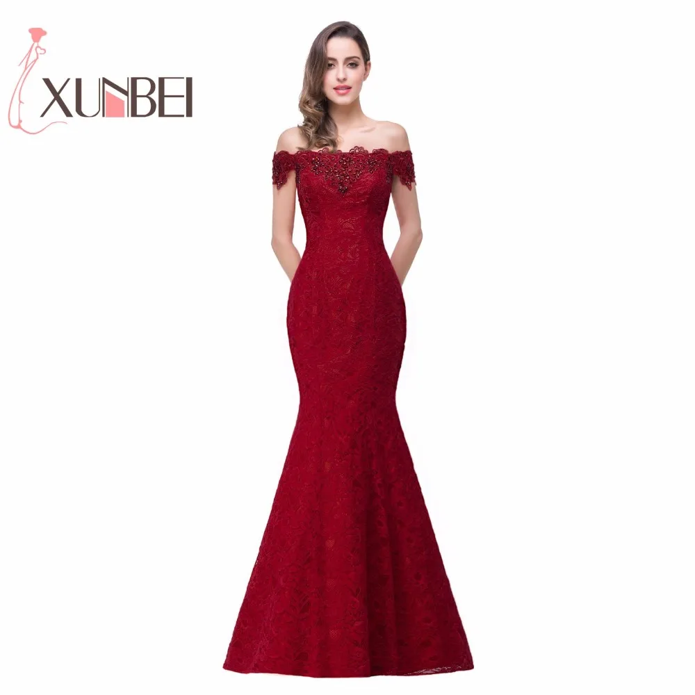 

Hot Sale Elegant Beads Lace Mermaid Long Evening Dress 2015 Cheap Red Prom Dresses Robe De Soiree Off The Shoulder Party Dress