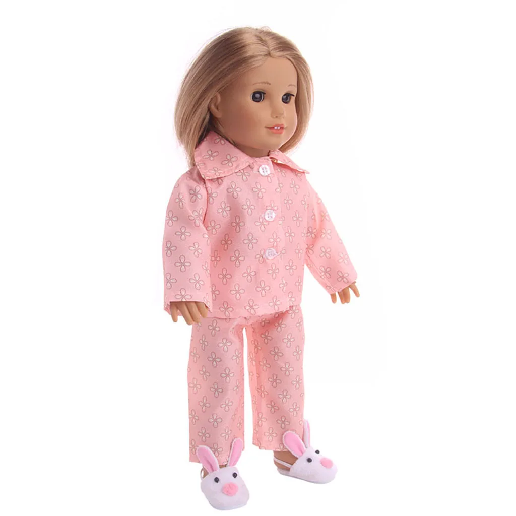Girl Doll Floral Pajamas Top Pants Clothes for   18inch Dolls Dress up Accessory Girl Gifts Pink
