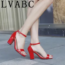 Sandales d'été à talons hauts et épais, lanière cheville, chaussures pour femmes, bout ouvert, robe de soirée, grande taille 42 31 32 33 48, collection 2018