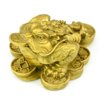 

Antique china brass hand made fengshui lucky Toad coin statue