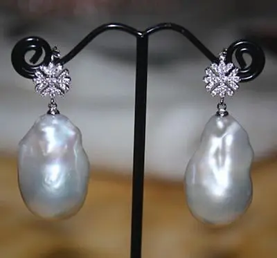 

natural baroque 15x25mm south sea white pearl earrings 925silver