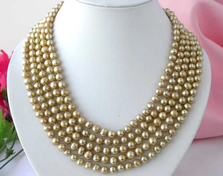

FREE SHIPPING>>>@@ > N2574 Long 100" 8mm round champagne freshwater pearl necklace