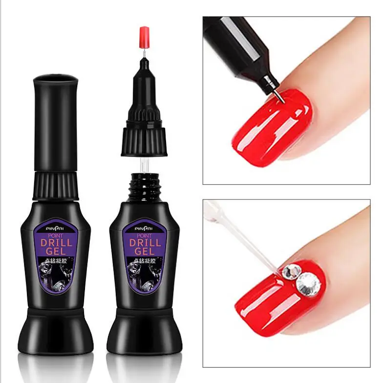 

1PC 3 in 1 Rhinestones Nail Glue For False Nail Art Tips Clear Point Drill Gel With Needle Brush Manicure Decoration Adhesive