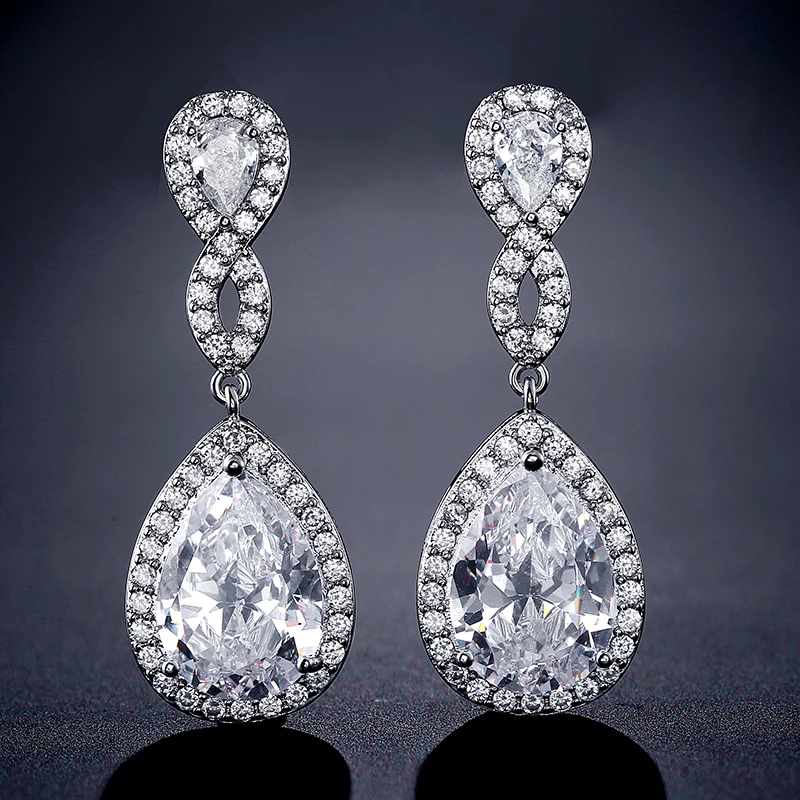 

UILZ Vintage Simple Water Drop Design Big Dangle Earrings for Women Wedding Party Cubic Zirconia top quality Jewelry UE2294