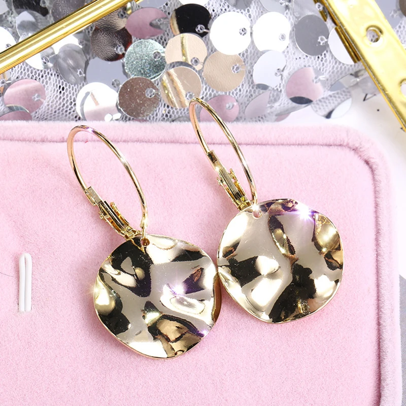 

Simple Geometric Circle Sequin Hoop Earrings For Women Accessories Handmade Long Dangle Earrings Jewelry Charms Gold Color