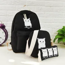 3 шт./компл. холст Рюкзаки Для женщин с милым рисунком кота печати Школьные сумки для подростка Обувь для девочек Рюкзаки женский элегантный дизайн рюкзак