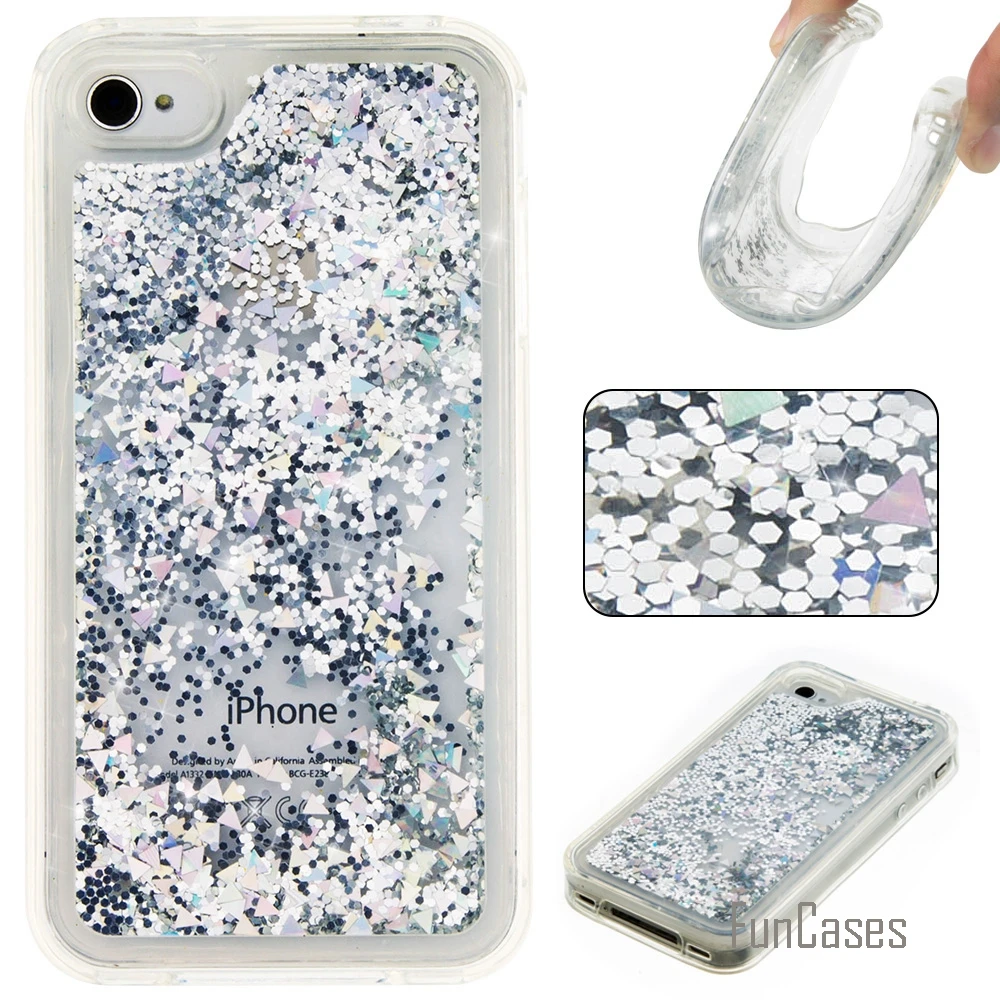Coque Bling Love Heart Stars Soft TPU Phone Case Cover For iPhone 4S Funda Quicksand Cell Phone Case For iPhone 4 Capinhas Etui