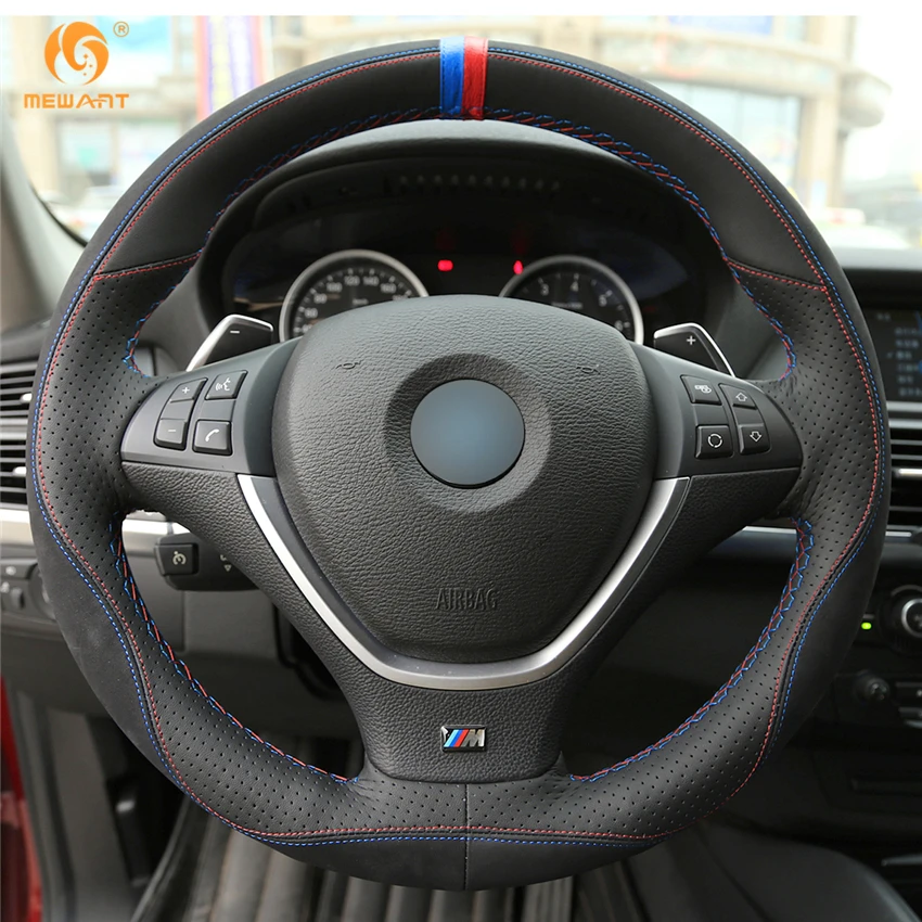 MEWANT черная кожа замша для BMW E70 X5 2007 2008 2009 2010 2011 2012 2013 E71 X6 2014|car steering wheel cover|steering coverwheel