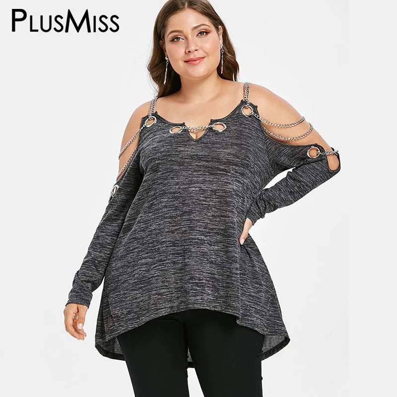 PlusMiss плюс Размеры 5XL L Сексуальная с плеча люверсами клуба вечерние футболки Для