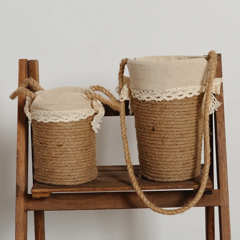Hemp woven flower drum American country style decor ornaments plant pots crafts vase FDW2044 Free Shipping | Дом и сад