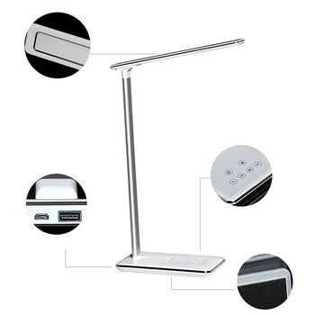 

USB Rechargeable LED Desks Table Lamp Adjustable intensity QI Wireless Phone Charger Reading Study Light US/EU Plug