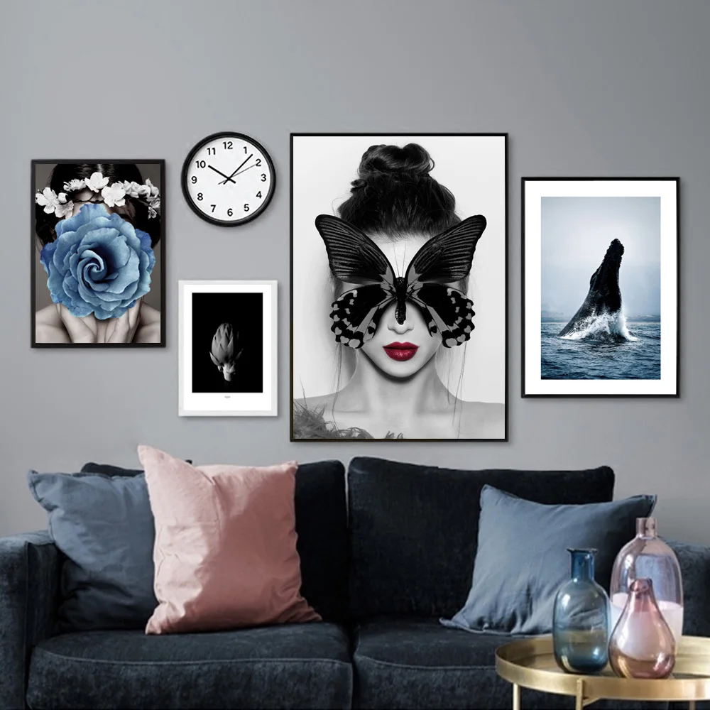 Blue Flower Wall Art Canvas Prints Abstract Wall Pictures For Living Room Nordic Poster Minimalist Posters And Prints Unframed