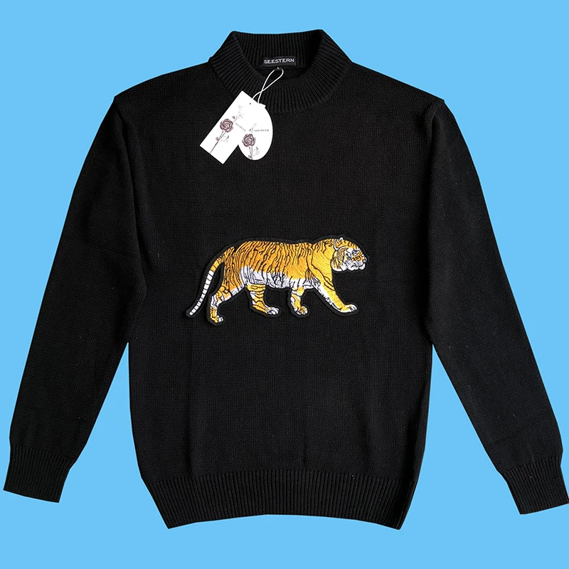 #^Special Price Seestern brand new men's sweater fashion Applique embroidery tiger leisure autumn winter European American youth warm tops #^Special Price Seestern brand new men's sweater fashion Applique embroidery tiger leisure autumn winter European American youth warm tops