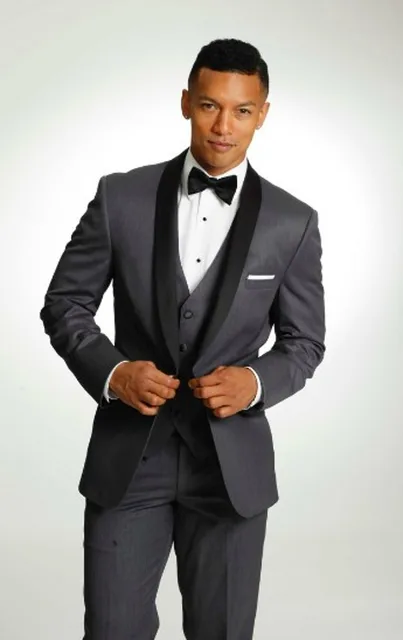 Cheap Dark Grey Black Men Suits Groom Tuxedos Wedding Suits For Men