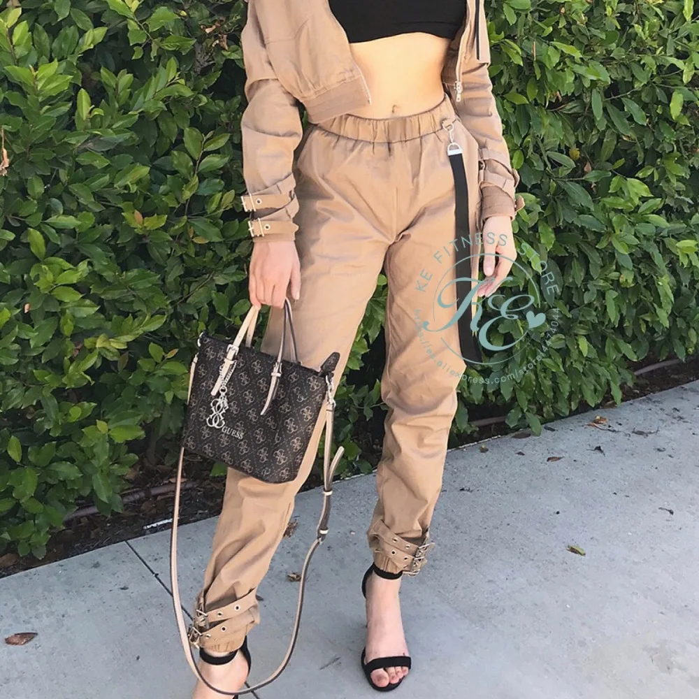 KE хипстеры stilo de calle pantalon cintura alta con hebillas Спорт femme Pantalon фитнес брюки для девочек спортивные штаны