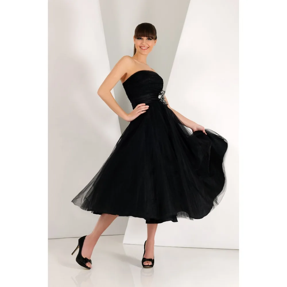 Buy Elegant new fashion black strapless Tea length