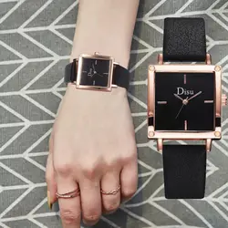 DISU простые женские часы Топ люксовый бренд квадратный циферблат кожаный ремень женские кварцевые наручные часы модные подарочные часы Montre