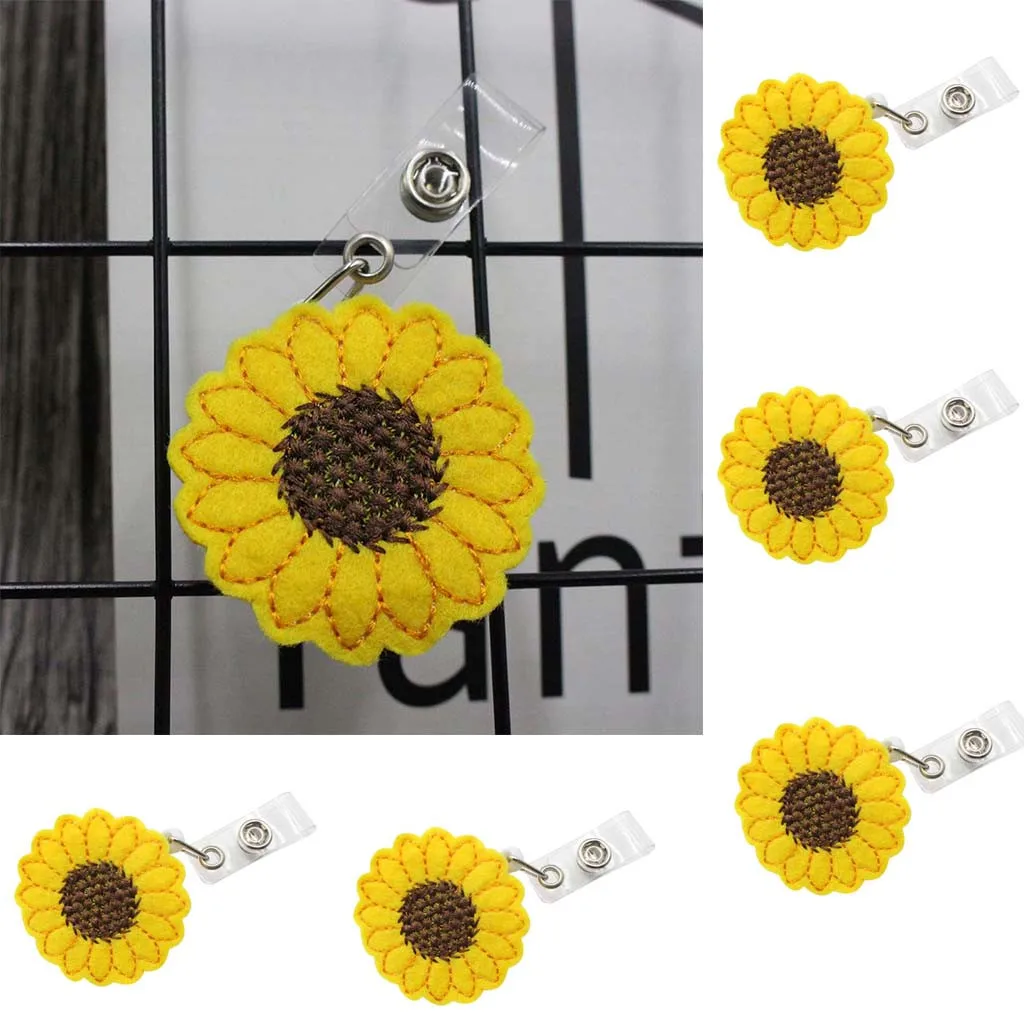 5Pc Sunflower Stretchable Pull Buckle Keychain ID Buckle Telescopic Keychain Retracting Clip Anti-lost Pull Buckle