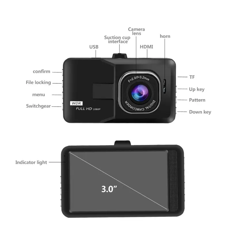 Автомобильный видеорегистратор Full HD 3 дюйма 1080P угол обзора 150 градусов ночное