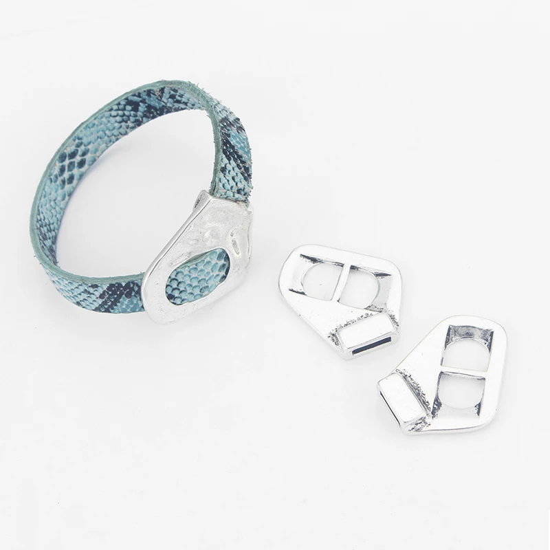 

5pcs Antique Silver 10x2mm Hole Buckle Clasp Bracelet Findings For 5mm - 10mm Flat Leather Cord