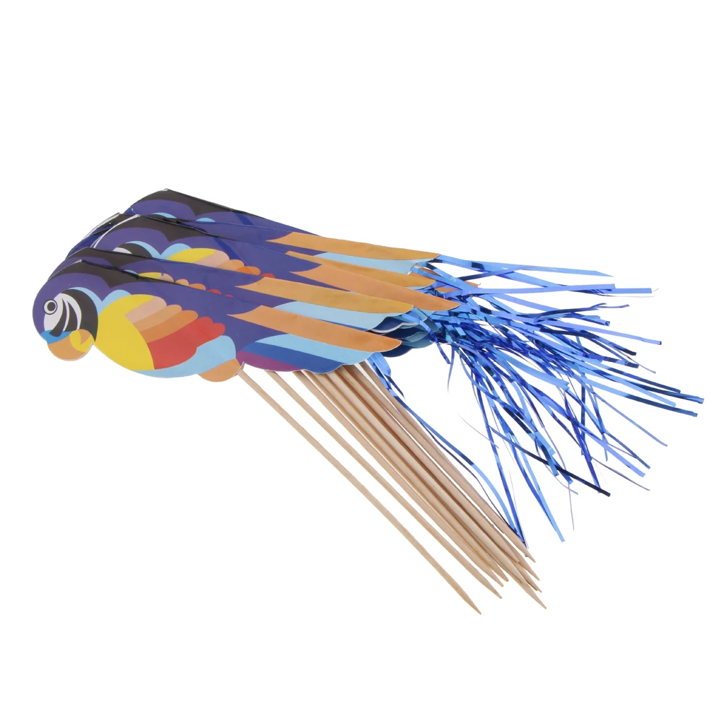 Pack of 50pcs Colorful Foil Parrot Fruit Sticks Cupcake Picks Party Decor