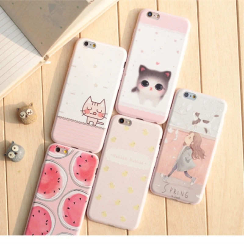 

Soft Silicone Case For iPhone X 6 6s 7 8 Plus Relief Cartoon Phone Shell Cameo 5 5s SE Pink Cover Fundas For iPhone 7plus 6splus
