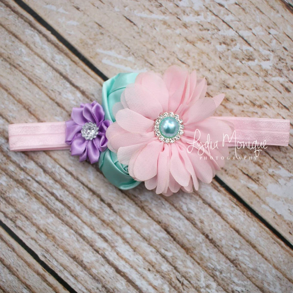 

Cirls Colourful Flower with diamond Hair Accessories Kids Elastic Hair Bands Newborn Flower Headband W171