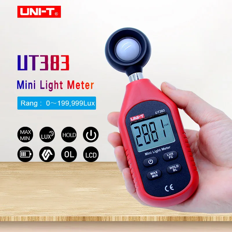 

UNI-T UT383 Mini Light Meter 200,000 LUX Digital Luxmeter Luminance Lux Fc Test Max Min Illuminometers Photometer