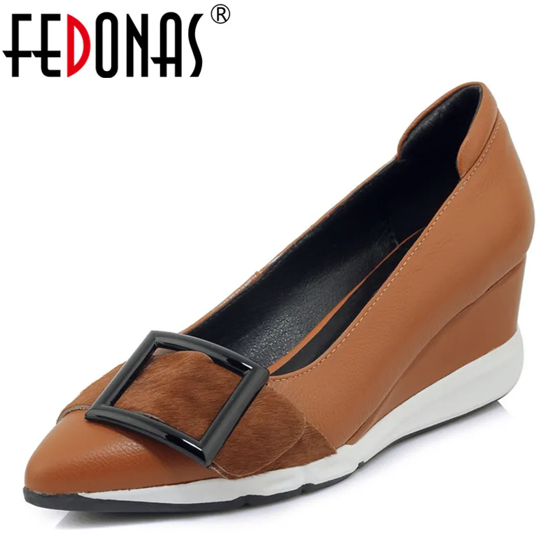 

FEDONAS Women Mid Heels Ladies Pumps Big Size Pointed Toe Spring Autumn Party Shoes Woman Wedges Heels Platforms Casual Shoes