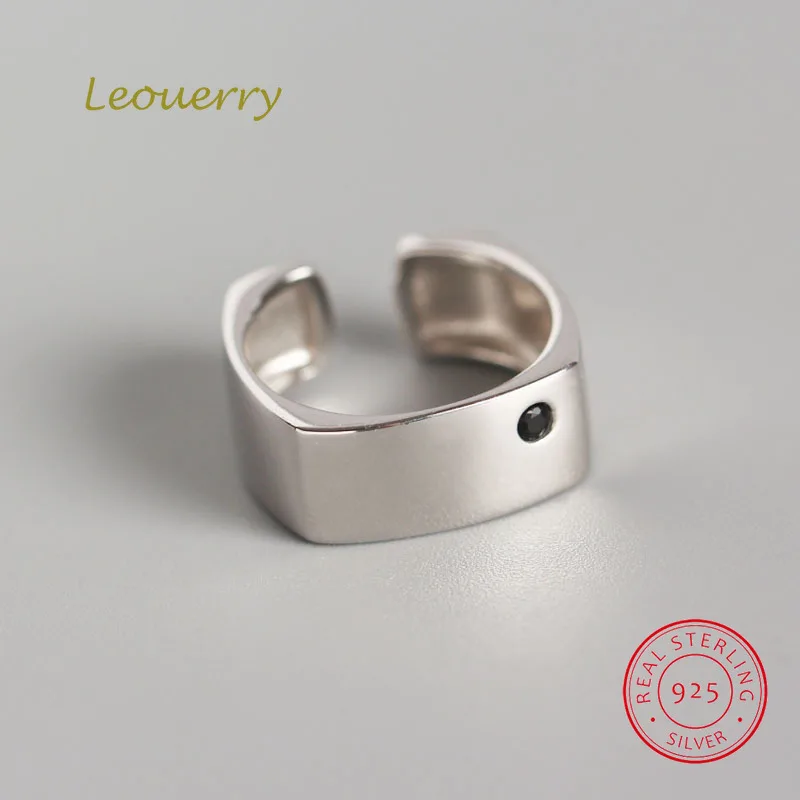 Leouerry 925 Серебряные глянцевые широкие кольца инкрустированные цирконием