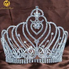 Royal Round Tiaras Diadem 6″ Clear Crystal Rhinestones Brides Headpiece Hair Jewelry Wedding Bridal Beauty Pageant Prom