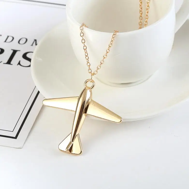 new design cute Airplane Pendant Necklace Men's Pendant Silver Gold