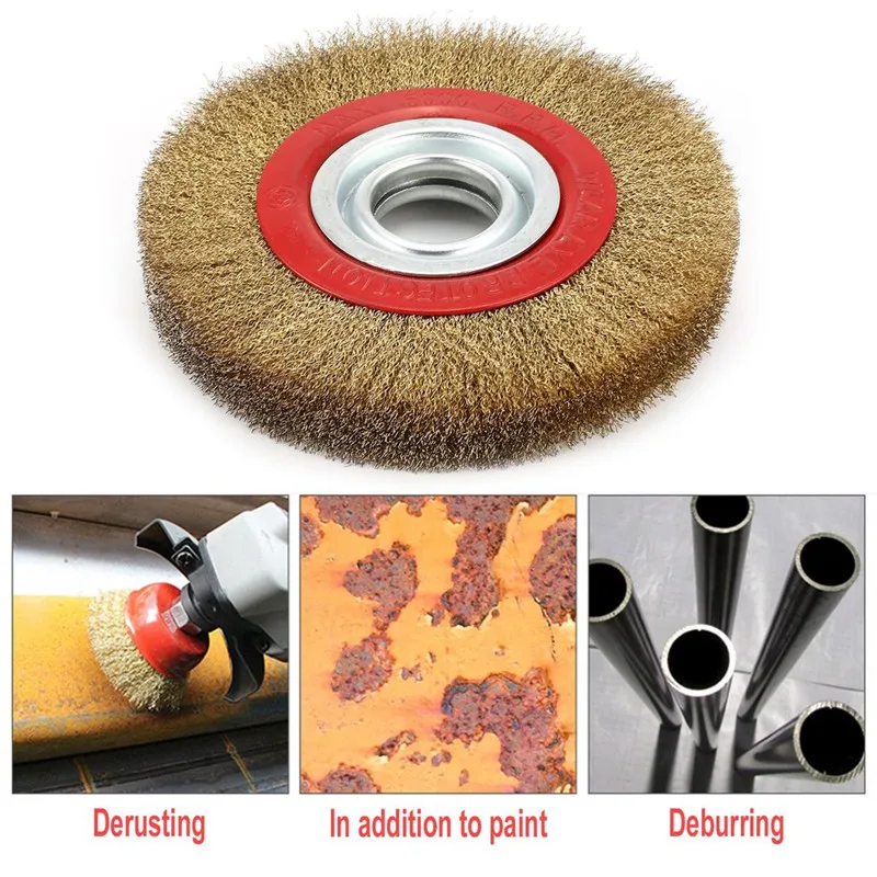 Copper Plated Yellow Wire Flat Brush 1 PCS Curve Wire Outer Diameter 150mm Inner Hole 32mm