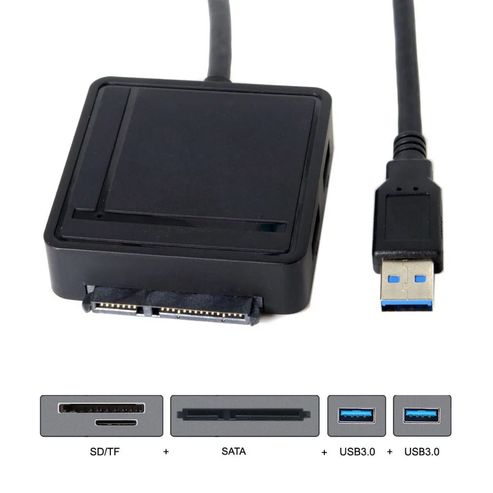 Адаптер с 2 портами USB 3 0 на SATA 5 дюйма и кардридером SD TF для ноутбука