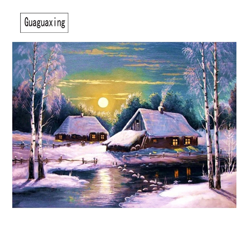 Full Diamond Embroidery 3D DIY Painting Cross Stitch Snow Winter Landscape Mosaic Pattern Rhinestones Home Decor | Дом и сад