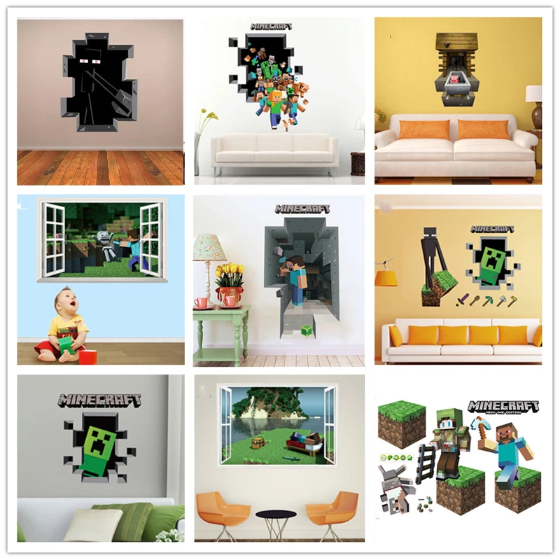 3d Vivid Minecraft Wall Stickers For Kids Rooms Mural Poster