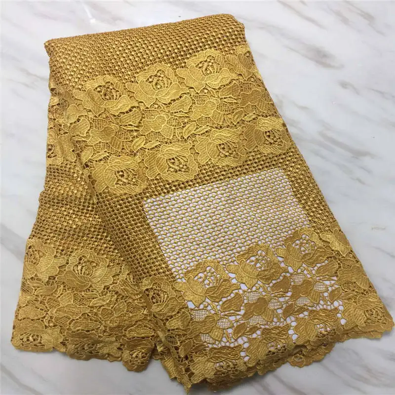 Golden African Cord Lace Nigerian Guipure Fabric High Quality For Wedding Embroidered Free Shipping | Дом и сад