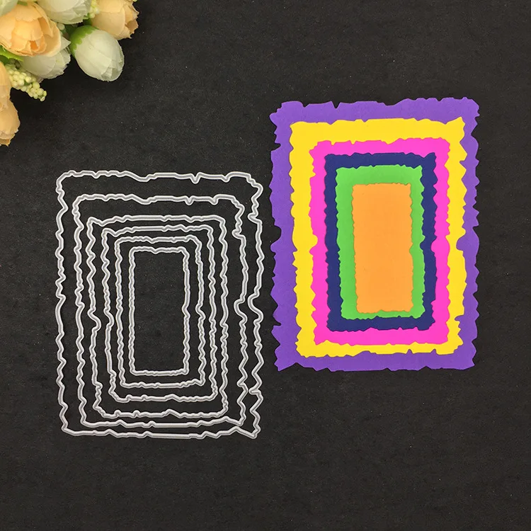 

6pcs/Set Vintage Torn Rectangle Frame Dies Metal Cutting Dies Stencil for DIY Scrapbooking album Embossing Craft Paper Card Tool
