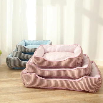 

Dog Summer Cooling Bed Mat Soft Breathable Stripe Pattern Beds for Small Dogs Non-slip Washable Pet Cat Lounger Sofa Kennels
