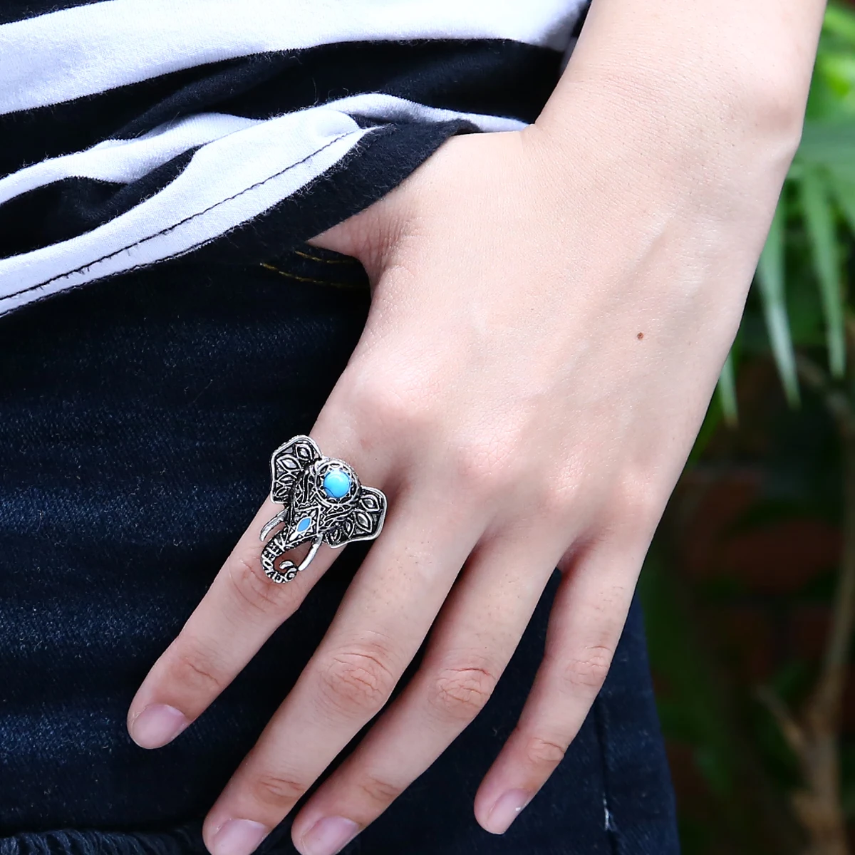 

Silver Gold Color Faux Ring for Women Boho Beach Vintage Turkish Punk Elephant Knuckle Ring