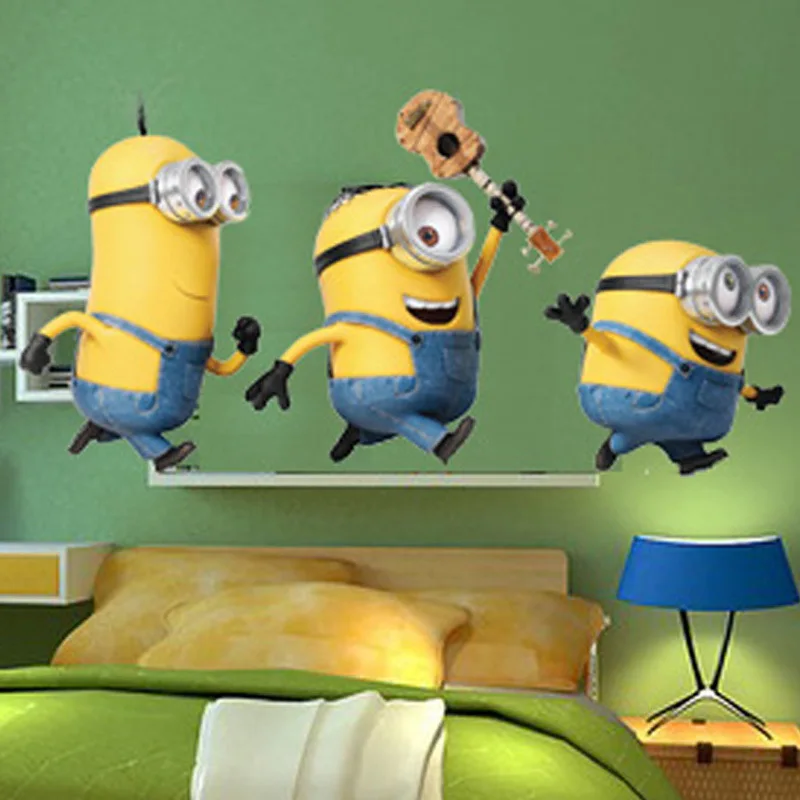 Little Minions Cartoon Wall Stickers Kids Rooms Decoration art wall decals removable murals