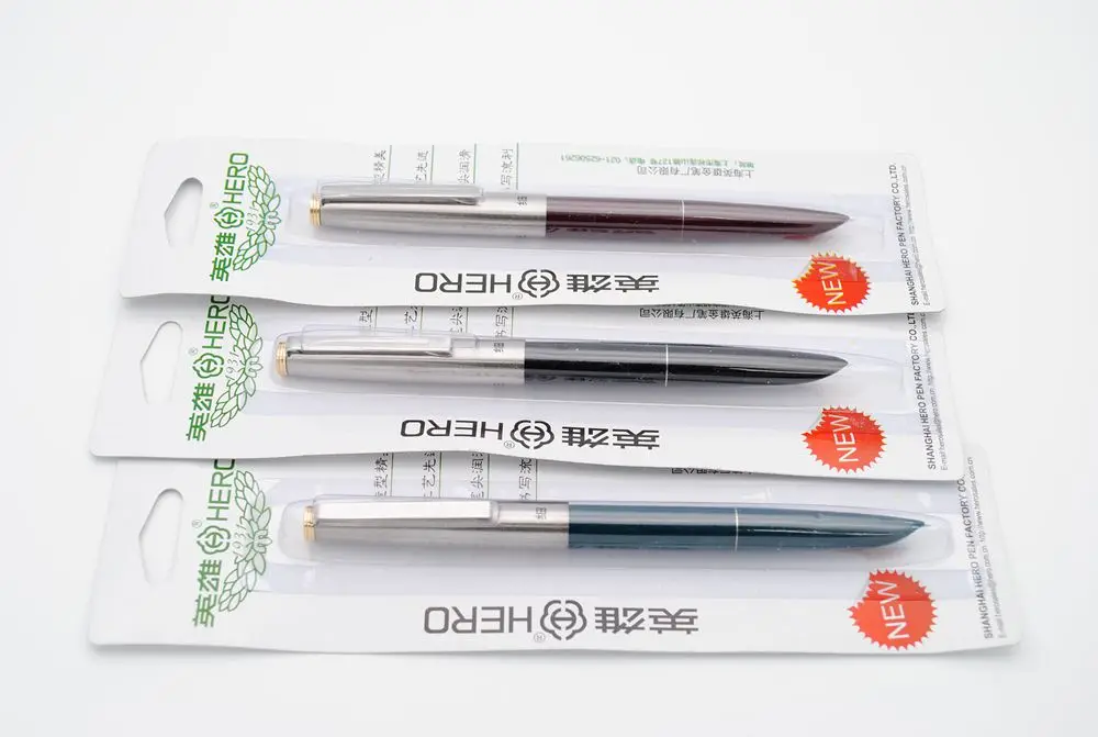 A SET OF 3 HERO 329 FOUNTAIN PEN GREEN BROWN & BLACK C1980 BRAND NEW 
