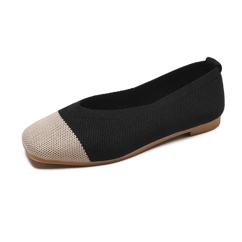 

COZULMA Women Square Toe Breathable Knitting Casual Shoes Fashion Sneakers Female Slip-on Rubber Sole Loafers Shoes Size 35-40