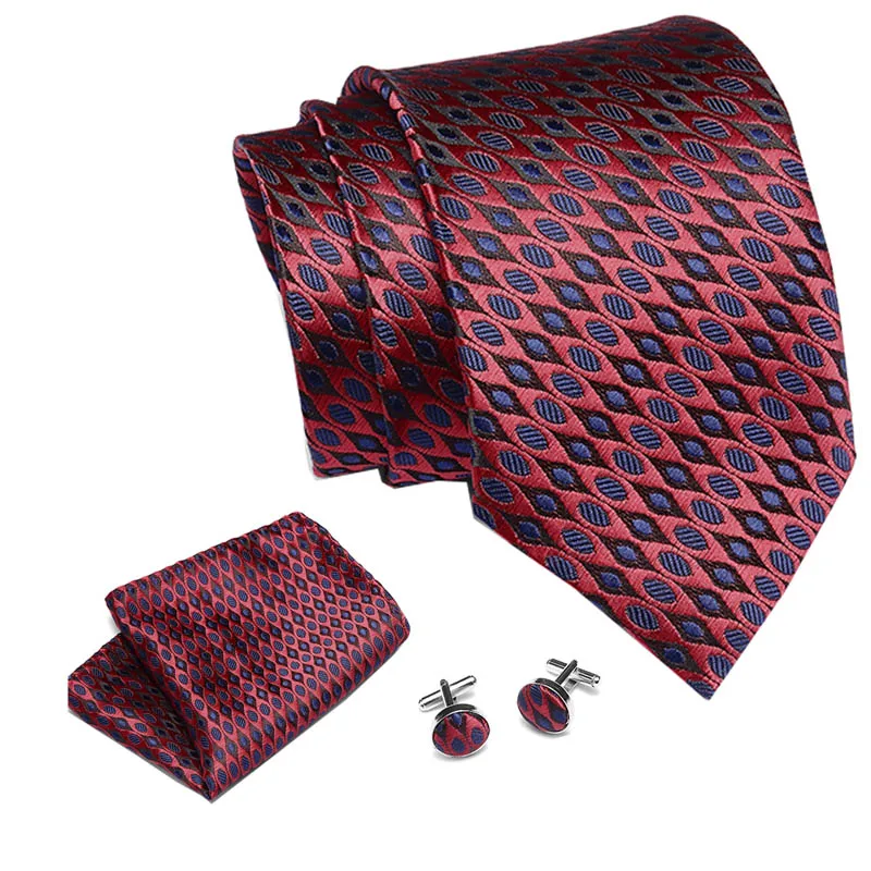 

New Paisley Geometric Jacquard Woven Silk Tie Handkerchief Cufflink Set Neck Tie 8cm Striped Ties for Men Suit Business Wedding