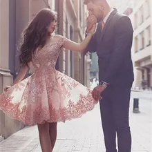 Rosa Spitze Prinzessin Kurze Heimkehr Kleider 2016 Elegante Flügelärmeln Appliques-spitze Knielangen Cocktailkleider Günstige Abendkleider