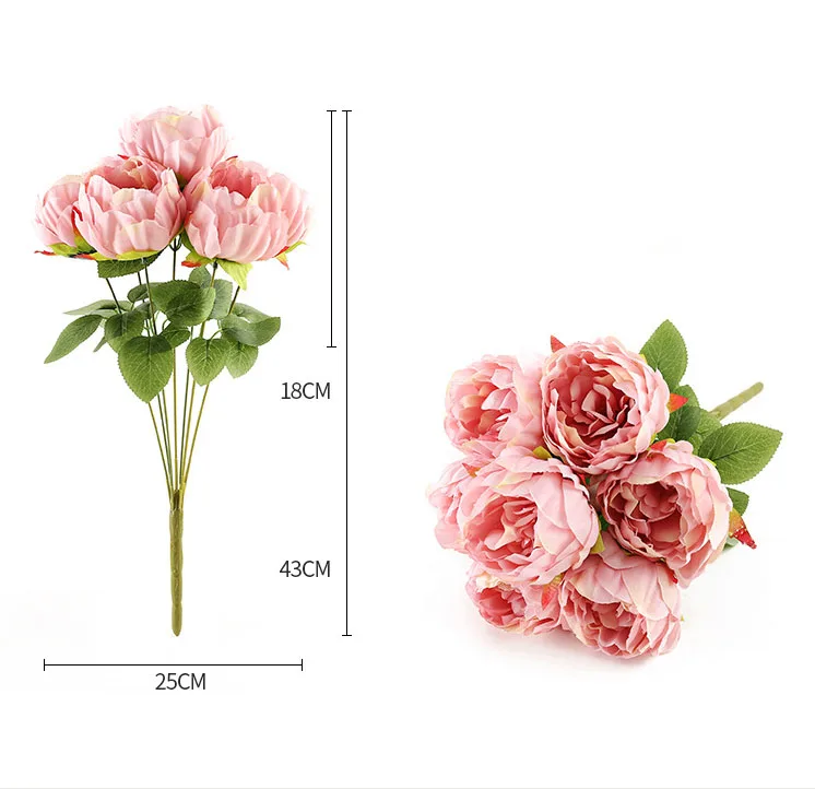peachpuff artificial flower silk peonies bouquet fake peony rose pink wedding bouquet home decor