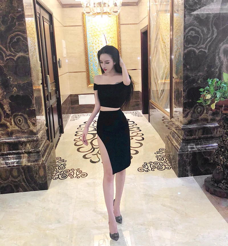 SLASH NECK Sexy women top quality black white red sleeveless v neck mini two piece Bodycon bandage dress wholesale