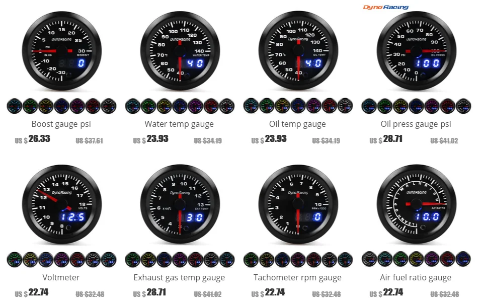 Dynoracing, двойной дисплей 52 мм, 7 цветов, датчик температуры масла 40-140 градусов Цельсия, измеритель температуры масла с шаговым двигателем